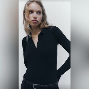 NWT Zara polo collar bodysuit - black - size medium